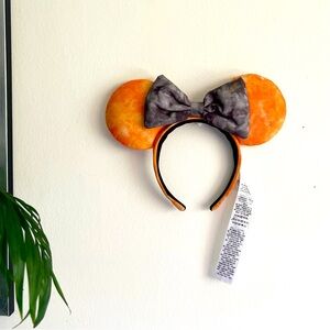 Disney Parks Halloween Tie Dye Orange & Gray Bow Minnie Mouse Ear Headband